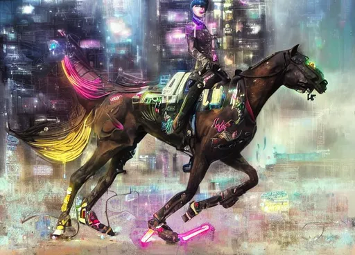 Prompt: detailed portraitracing horse cyberpunk futuristic ((neon)) tattoes, yakuza, styled hair Reflective puffy sheen film jacket, decorated traditional ornaments by ismail inceoglu dragan bibin hans thoma greg rutkowski Alexandros Pyromallis Nekro Rene Margitte illustrated Perfect face, fine details, realistic shaded, fine-face, pretty face