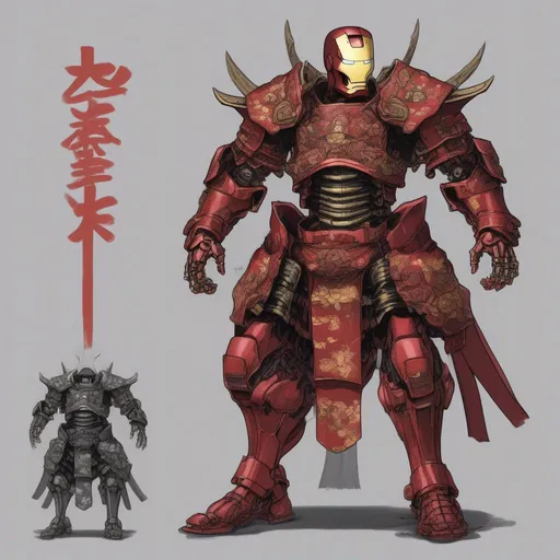 Prompt: Samurai armor fused with Iron man suit skeleton anime artstyle