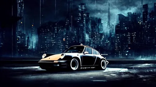 Prompt: A madmax styled 1989 Porsche 911 turbo driving in the middle of a futuristic cyberpunk city.