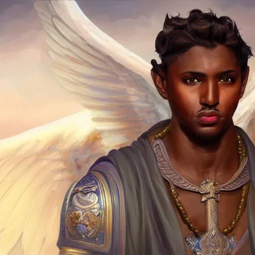 Prompt: A full body photograph of a brown skinned male biblical angel, portrait, fantasy, medieval, vivid colors, elegant, concept art, sharp focus, beautiful face, digital art, Hyper-realistic, 4K, Unreal Engine, Highly Detailed, HD, Dramatic Lighting by Brom, trending on Artstation