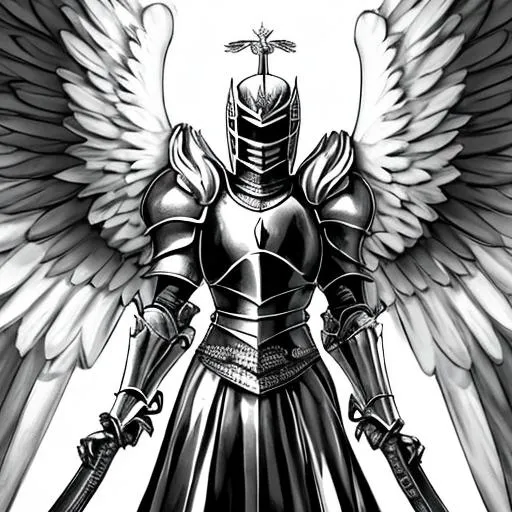 Prompt: black and white knight with angel wings
