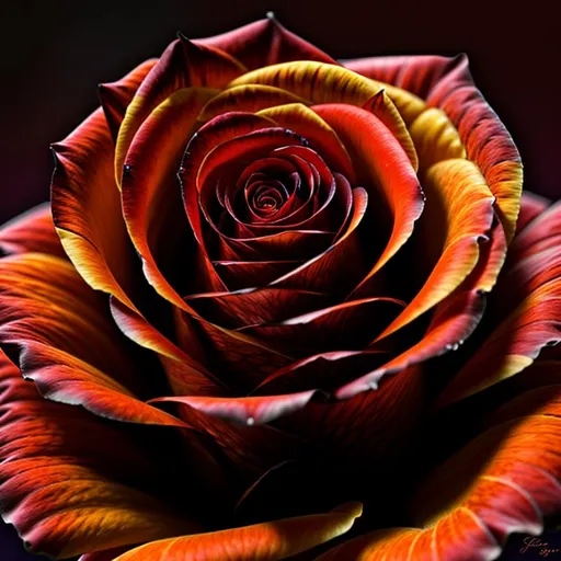 Prompt: extreme closeup, dark, Epic, Beautiful, {long-stem rose} orange red yellow, beautiful intricately-colored, symmetrical, Beautiful and Gorgeous, hyper realistic, expansive background, hyper realistic, 64K --s99500