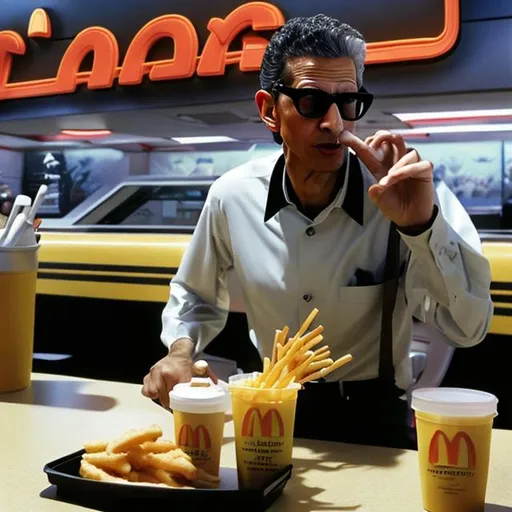Prompt: Jeff Goldblum working at McDonalds 
