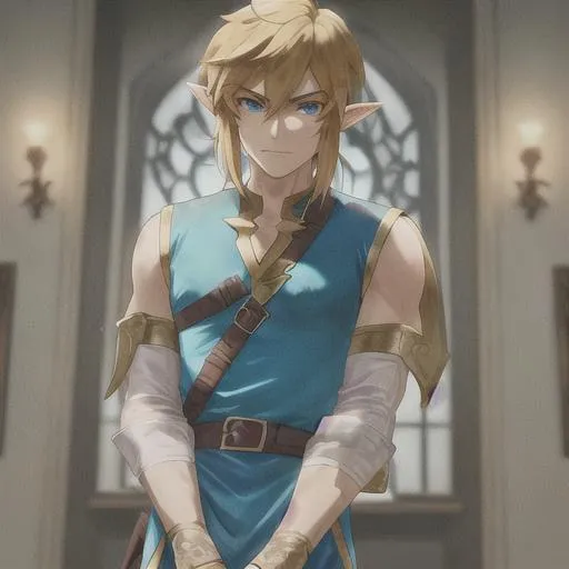 Prompt: Male Link in a silky dress
