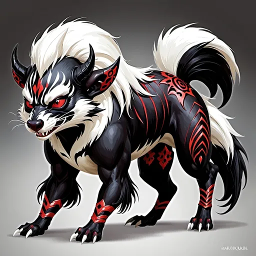 Prompt: Demon skunk, quadruped, kabuki mask, dnd style, fantasy