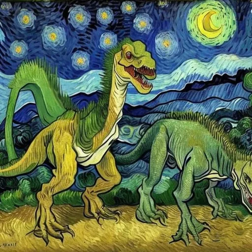 Prompt: vincent van gogh painting of a dinosaurs 