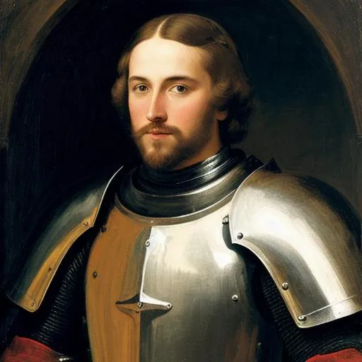 Prompt: Portrait of a knight without his helmet