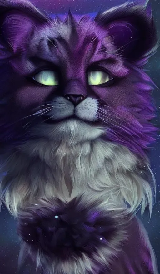 Prompt: character concept art | cute | male |  | anthropomorphic | fluffy | tiger |  feline | khajiit | furry | fine face | purple eyes | pretty face | starry sky | watching stars
