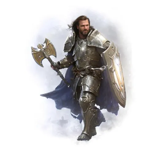 Prompt: Fantasy Paladin 
Paladin character art
Human
Heavily armored
Realistic
Manly
Paladin 
Fighter
Rugged
Tough
Battleaxe
Wielding a battleaxe and a shield
Serrated battleaxe
Magical shield
Intricately crafted battleaxe
Expensive shield
Powerful
Adventurer
Fantasy character 
Middle-aged
Dungeons and Dragons character
Confident
Handsome
Man
High quality
High resolution
Detailed
Photorealistic
Full body image
Wearing plate armor
Vivid
Clearly visible
Detailed face
Intricately crafted armor
Expensive equipment
High fantasy
50
Fifty years old