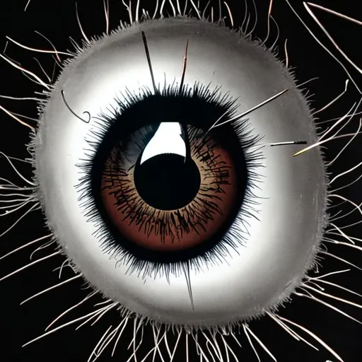 Prompt: needles sticking into a eyeball with a black background