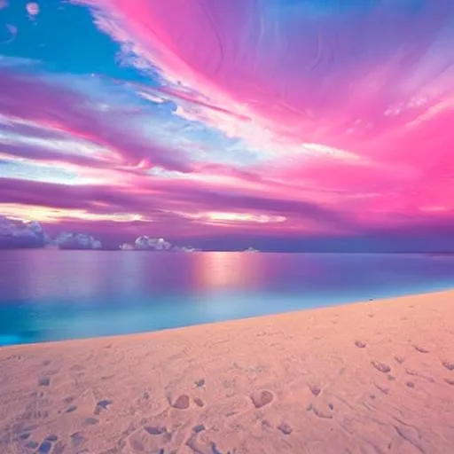 Prompt: a high gloss photo of a small tropical island with white sandy beach around it. pink clouds, beautiful light, calm and aesthetic atmosphere. 8K.high definition 
