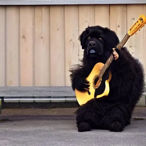 Prompt: newfoundland dog playing guitar