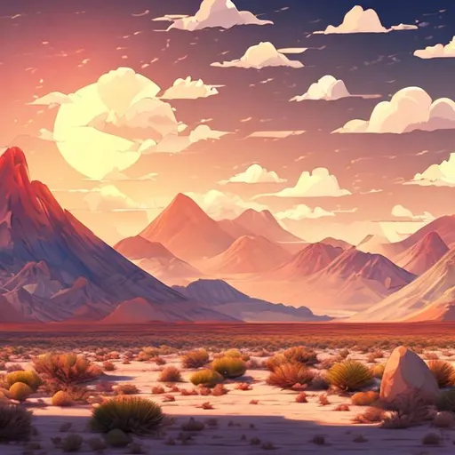 Prompt: flat desert landscape realistic anime style
