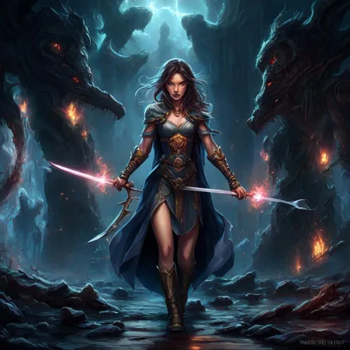 Prompt: Create Splashart, focused on a full body, hyper cute young feminine faced, ultra perfect young slender, part blue orc and part human, short wavy hair, casting magic lightning bolts in an ultimate epic depiction of a magical battle, wearing a thick iron slave collar, multi color silk robe, deep red eyes glowing in the background,

a fantasy style realistic dark fantasy ancient cavernous cave, with a majestic waterfall into a pool of clear blue water,

Professional Photo Realistic Image, RAW, artstation, perfect lighting, perfect shadows, intricate detail, fantasy concept art, 4k resolution, deviantart masterpiece, splash arts, ultra details Ultra realistic, hi res, UHD, 3D Rendering, depth of field 2.5, APSC, ISO 12000,