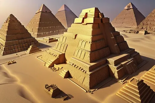 Prompt: People building the Pyramids, Photorealistic, Movie Quality, Film Quality, Hyperrealistic, Intricate Details, Hyperdetailed, Looks real, 64K resolution, #film, depth of field, dynamic lighting, 3D shading, complex, Ancient Egypt, landscape