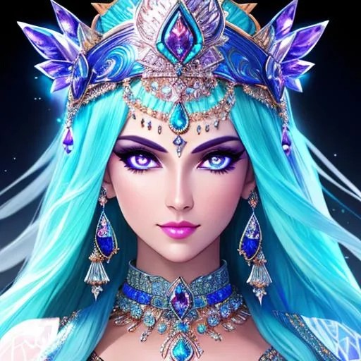 Prompt: Close up Portrait of a Ksathra, a goddess of arcane. Arcane background. Arcane. Has prismatic glowing eyes. Magic background. HD.