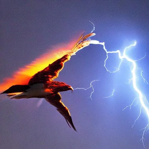 Prompt: Lightning striking a phoenix.