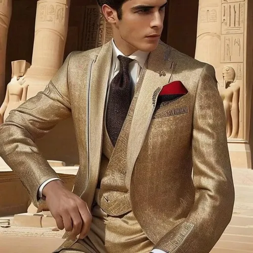 Prompt: A men's suit mixed with the elegance of the present and the beauty of the Pharaonic civilization