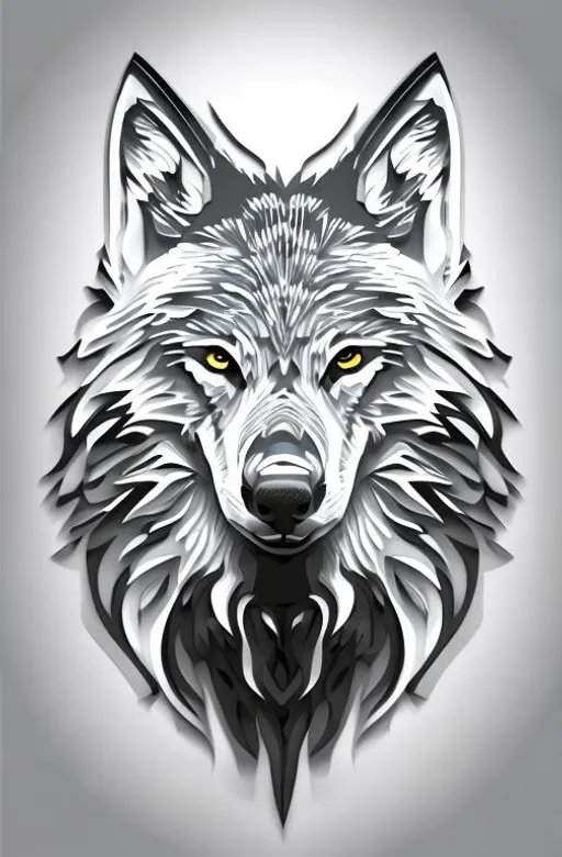 Prompt: black and white wolf vector art