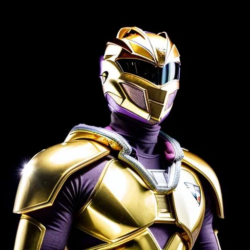 Prompt: Power ranger with gold and purple armor, highly detailed, 64K, hdr, perfect lighting, symmetrical body, landscape, sharp focus