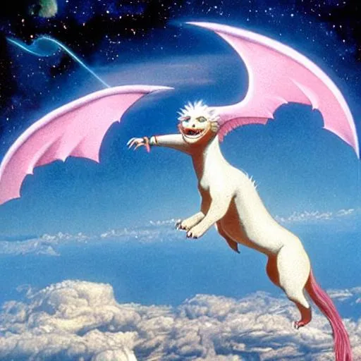 Prompt: falkor flying in outer space