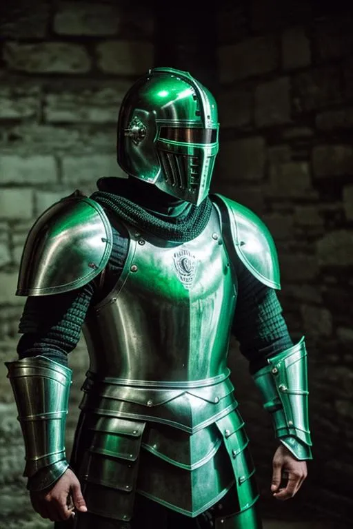 Prompt: a knight in green armor