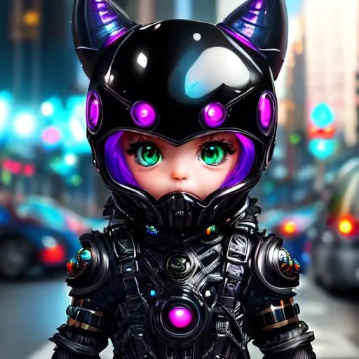 Prompt: kawaii cartoon, symbiote venom cyberpunk style in armor, baby, black gold vivid colors, mechanical face, surrealism, super adorable cute, ultra realistic details, trending on artstation