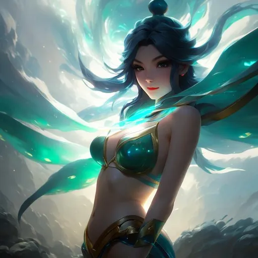Prompt: upper torso portrait of league of legend's Janna as wind spirit, soft lighting, perfect composition, cinematic, video game trailer, dramatic, detailed painting, 8k, octane render, by makoto shinkai, stanley artgerm lau, wlop, rossdraws, concept art, digital painting, looking into camera,
