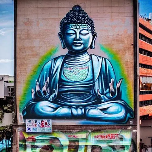 Prompt: street art hip hop buddha shopping mall