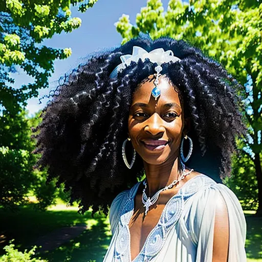 Prompt: (Hyperrealistic highly detailed sharp full body photography of a mature ebonian sorceress princess casting minor spells)
Strong-willed, confident, amused. White lunar headband. Clear sky. Midday. Outside. Moon.