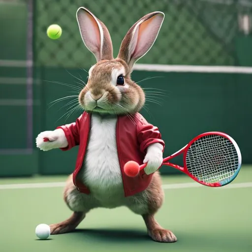 Prompt: Realistic 4K Resolution Rabbit holding a tennis raquet