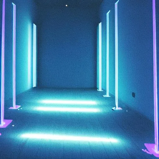Prompt: Liminal space with blue lights