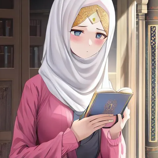 Pretty woman wear hijab, hero, smile, anime version