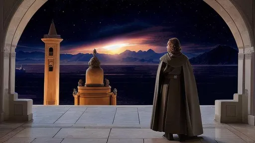 Prompt: Anakin skywalker watching the beautiful sunset in the palace in theed, Naboo, Star Wars. Detailed 