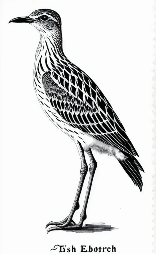 Prompt: raw photo, a stamp, ex libris on the first page of an old book, bush stone-curlew ((in the style of antique engravings)), with ((high contrast)) and ((deep blacks)) to enhance the elegant yet powerful lines of the design.