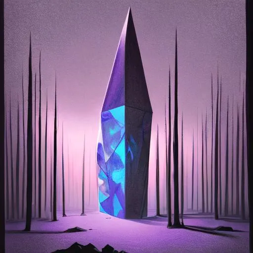 Prompt: color Pencil drawing of A giant crystal floating in the void, with a staircase leading to a doorway, through which a surreal world can be seen, minimalistic, high contrast, sharp lighting, digital painting, art by Simon Stalenhag, Alex Andreev, and Matt Gaser. A forest with trees made of glass, reflecting the stars in the night sky, with a glowing orb in the center, mystical, intricate, highly detailed, soft lighting, digital art, art by Esao Andrews, Alex Grey, and Jeff Soto.