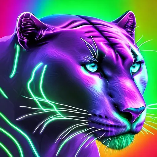 Prompt: a
panther roaring  
lying down with neon colors in 4 super realistic with colorful eyes