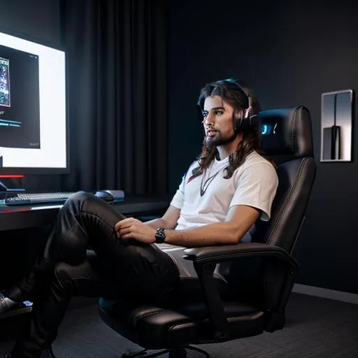 Prompt: Jesus Christ sitting in a gaming chair wearing a gaming headset, full body, looking at camera, photorealistic, dynamic lighting, high res, 8k