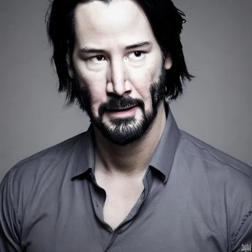 Prompt: photo realistic portrait of {Keanu Reeves}, centered in frame, facing camera, symmetrical face, ideal human, 85mm lens,f8, photography, ultra details, natural light, light background, photo, Studio lighting