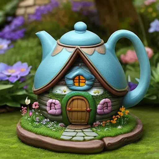 Prompt: A fairy cottage made of a teapot
