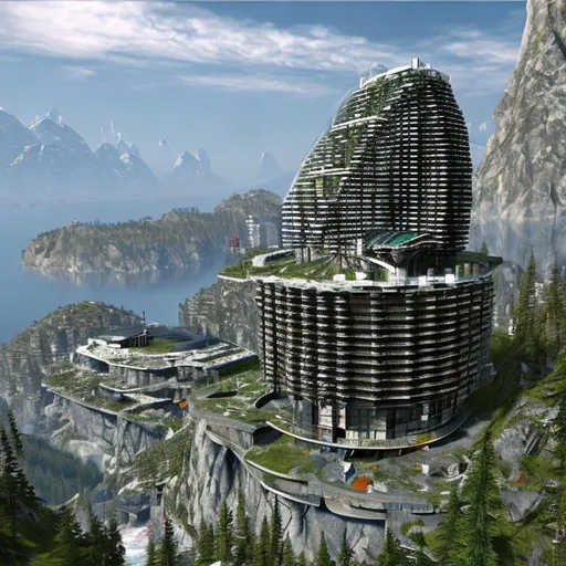 Prompt: An Azimov arcology on a mountainous world. Mostly glass and chrome.
((Star Trek: The Next Generation))
