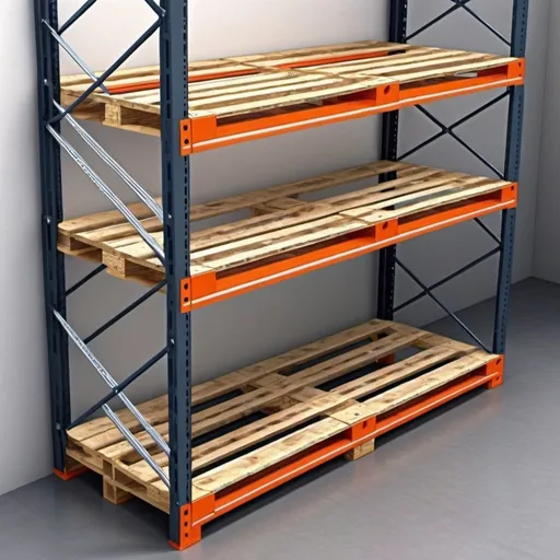 Prompt: (realism style), (pallet rack), high shelf of 2000 cm, depth of 80 cm, width of 180 cm,  to show only one