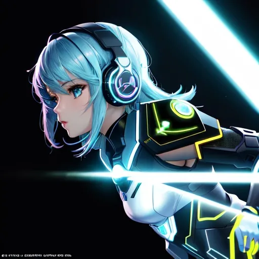 Prompt: anime style picture with a very intricate world full body image of cute girl in futuristic gear and weapon next to a mech vehicle in a cuberpunk world, downward angle full bodyand small waist perfect face, refracting, leaves, neon lights, wearing gaming headphones synthwave style , cute anime girl,perfect composition, hyperrealistic, render, super detailed, 8k, high quality, trending art, trending on artstation, sharp focus, studio photo, intricate details, highly detailed, creative, hair, fan art, glistening, refracting, leaves art, smooth shiny lighting, light reflect off skin hyper realistic,hdr, micro details, dark anime details, perfect compensition western battle background, perfect composition, hyperrealistic, render, super detailed, 8k, high quality, trending art, trending on artstation, sharp focus, studio photo, intricate details, highly detailed, creative, hair, fan art, glistening, futuristic goggles gamer, very cool detailed, realistic smooth lighting, dark background, focus on cat. looking at monitor, futuristic goggle visors, black background with lights in a futuristic room, side view, realistic, sharp lines