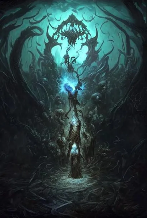 Prompt: the abyssal depths, fantasy, path of exile divination, door to dungeon
