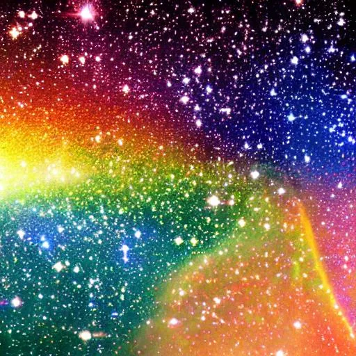 Prompt: impessionist millions of stars, the sun, rainbow, colors 