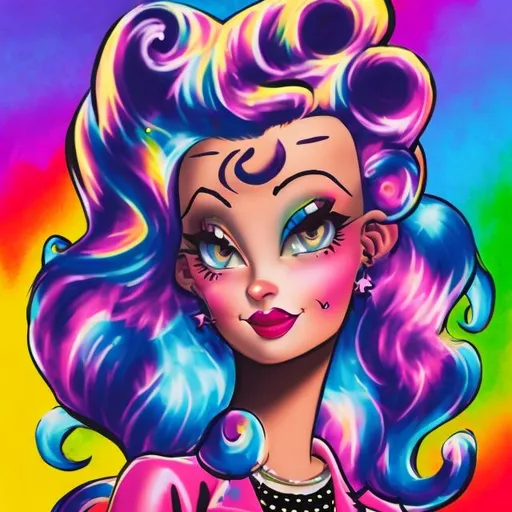 Prompt: Rockabilly girl inspired by Lisa frank