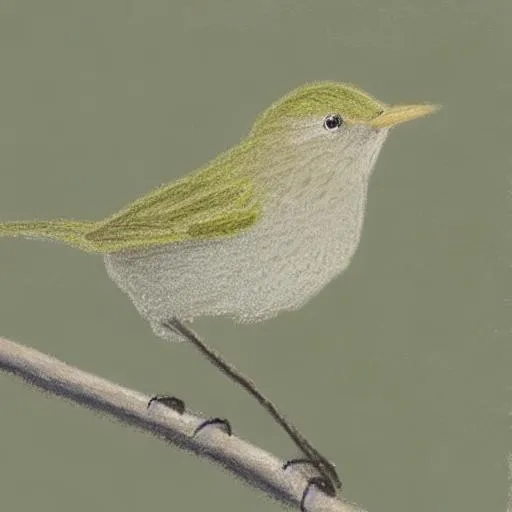 Prompt: willow warbler drawn by a 4 year old, pastels 
