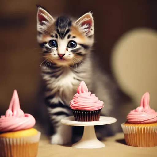 Prompt: kitten with a cupcake