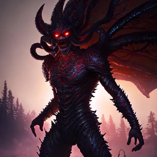 Prompt: A scary Demogorgon from Stranger Things tv show. Monster  toned warrior standing in a field with ultra realistic , realistic  complexion , beautiful body, muscular body, fantasy character portrait, ultra realistic, concept art, intricate details, studio lighting, symmetrical, , ultra details, super detailed, 64k, detailed body, full body, looking into the camera smooth, sharp, focus; illustration, golden ratio.
