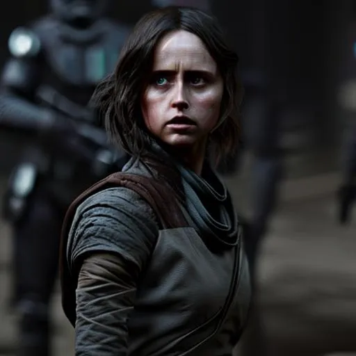 Prompt: Ultra-realistic photo of Jyn Erso, star wars, full scale standing, perfect composition, hyperrealistic, super detailed, 8k, high quality, trending art, trending on artstation, sharp focus, studio photo, intricate details, highly detailed